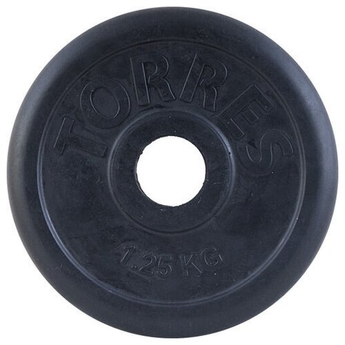 Спортивный обрезиненный диск TORRES 1.25 кг для гантелей или штанг для фитнеса металлический внутри снаружи в резиновой оболочке, 31 мм