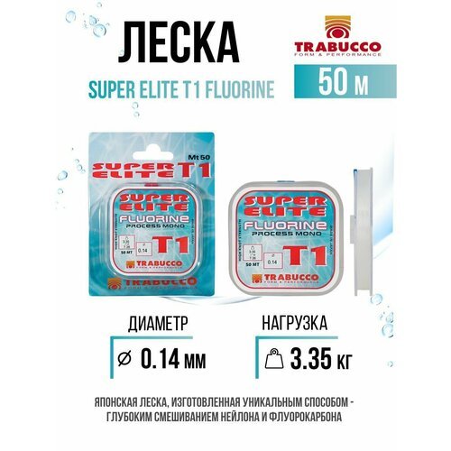 Монолеска для рыбалки Trabucco Super Elite T1 Fluorine 50m Clear 0.14mm 3.35kg