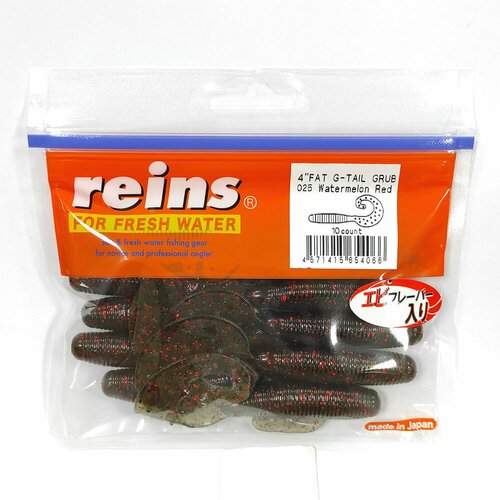 Силиконовая приманка REINS FAT G TAIL GRUB 4' Цв. 025-Watermelon Red, 10 шт. пач.