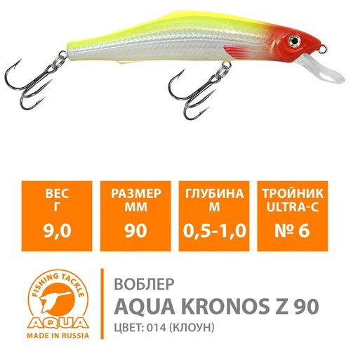 Воблер Aqua Kronos Z-90 90mm, вес - 9,0g, цвет 014 клоун