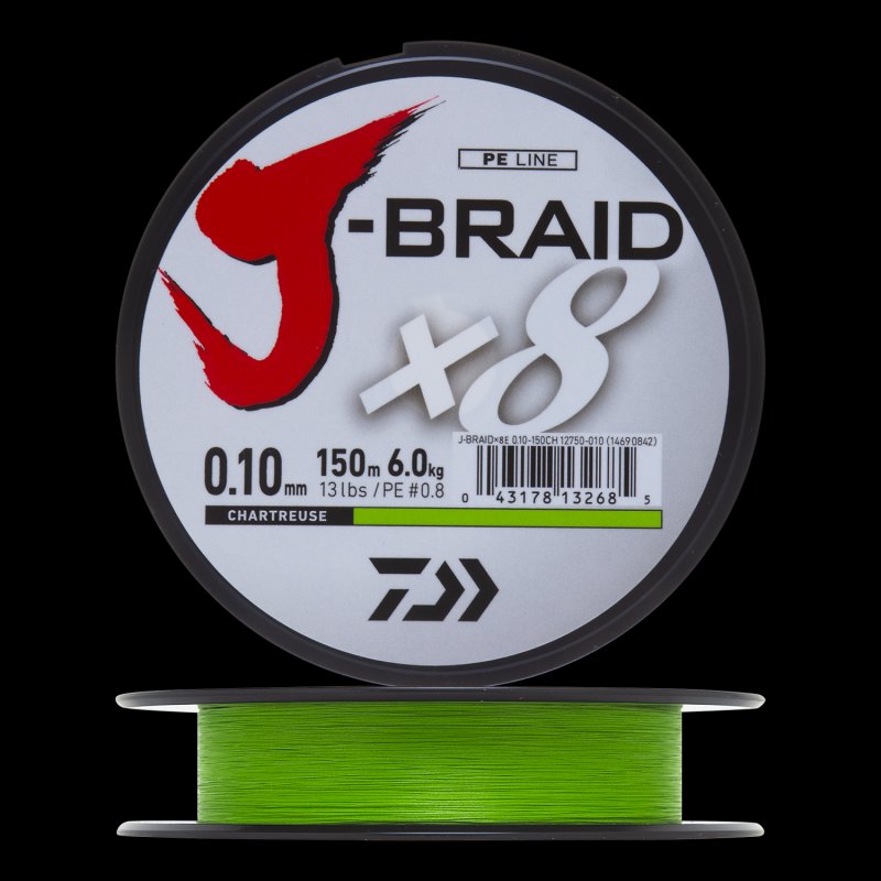 Шнур плетеный Daiwa J-Braid X8 #0,8 0,10мм 150м (chartreuse)