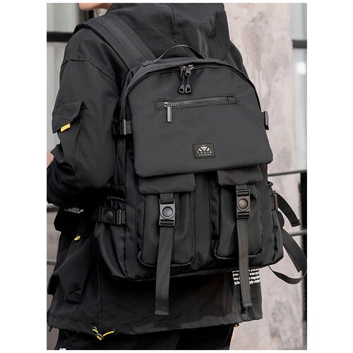 Рюкзак мужской и женский черный для ноутбука, городской, повседневный на молнии, стильный и модный TEVIN