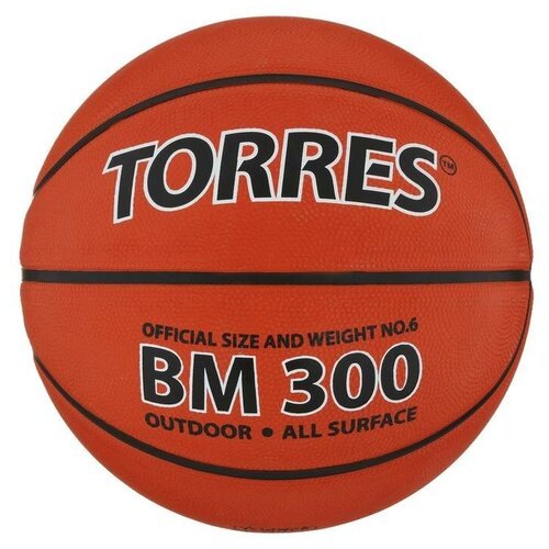 Мяч баскетбольный TORRES BM300, B00016, резина, клееный, 8 панелей, р. 6