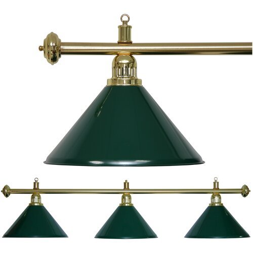 Светильник для бильярда 3 плафона Evergreen зеленые плафоны / золотая штанга