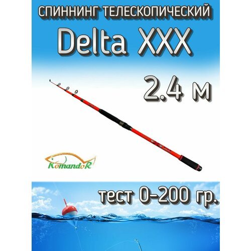 Спиннинг Komandor телескопический Delta XXX красный, тест 0-200 грамм, 240 см