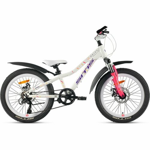 Велосипед SITIS DAISY 20' 7sp (2024) White-Pink-Purple, детский для девочек, сталь, 7 скоростей, дисковые механические, колеса 20, рост 120-135 см