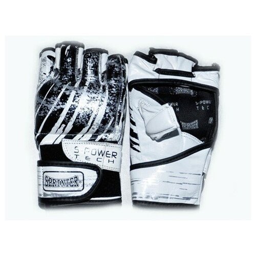 Перчатки спортивные SPRINTER/ перчатки для смешанных единоборств/ перчатки для рукопашного боя кожаные. Размер М. Цвет: черно-белый.