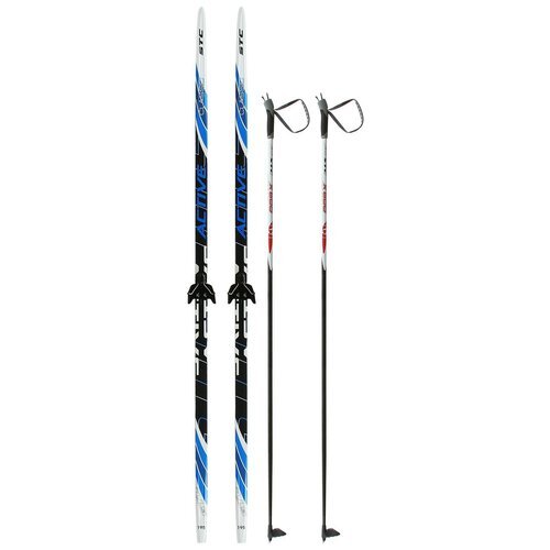 Комплект лыжный: пластиковые лыжи 195 см с насечкой, стеклопластиковые палки 155 см, крепления NN75 мм «бренд ЦСТ Step», цвета (микс цветов, 1шт)