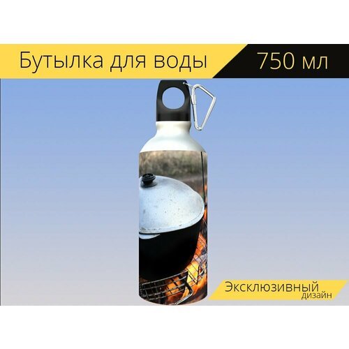 Бутылка фляга для воды 'Котелок, пан, костер' 750 мл. с карабином и принтом