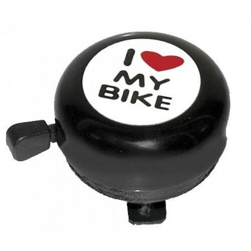 Звонок велосипедный стальной, детский, черный с рисунком 'I love my bike'