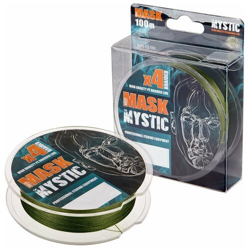 Плетёный шнур AKKOI Mask Mystic X4 (тёмно-зелёный, размотка 100 м, диаметр 0,28 мм, 1 шт)