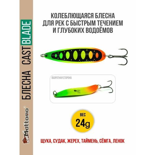 Блесна для рыбалки колеблющаяся Mottomo Cast Blade 24g Fire Tiger для спиннинга. Колебалка на щуку, судака, таймень