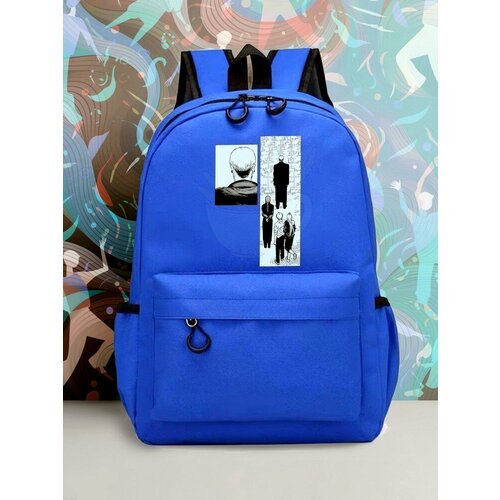 Большой синий рюкзак с DTF принтом аниме человек бензопила - 2128
