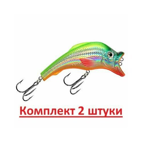 Воблер для рыбалки AQUA вопер 64mm, вес - 10,0g, цвет 104 (серебристо-зеленый клоун), 2 штуки в комплекте