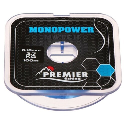 Леска Preмier fishing MONOPOWER мatch, диаметр 0.18 мм, тест 3.7 кг, 100 м, голубая