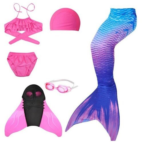 Костюм для плавания 'Русалочка' ( очки, шапочка, ласты, хвост, топ-завязки, трусики розовый)