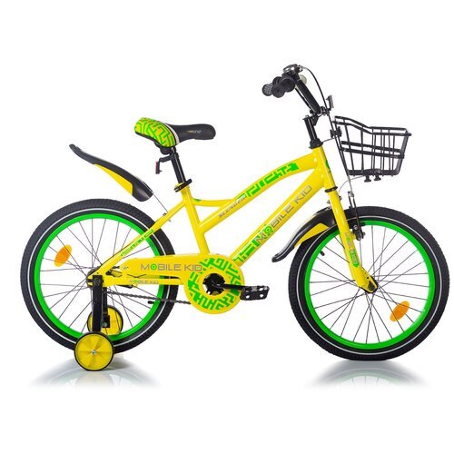 Велосипед детский с тренировочными колесами Mobile Kid Slender, 18 дюймов, желто-зеленый