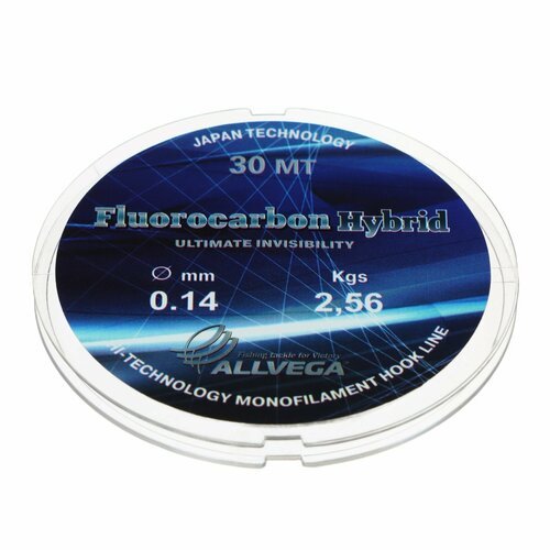 Леска монофильная ALLVEGA Fluorocarbon Hybrid, диаметр 0.14 мм, тест 2.56 кг, 30 м, флюорокарбон 65%