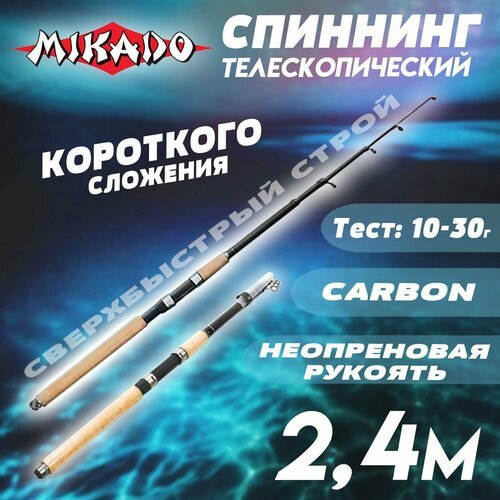 Спиннинг для рыбалки телескопический Mikado PRINCESS, 2,4 м, тест 10-30 гр, удилище телескопическое