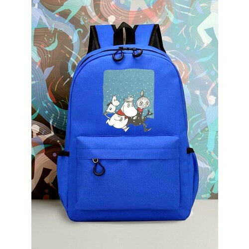 Большой синий рюкзак с DTF принтом мультфильмы муми тролль - 2108