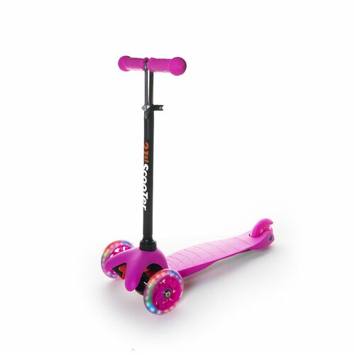 Самокат трехколесный детский SCOOTER 3-х колесный , Регулируемый руль, Светящиеся колеса , Нагрузка до 30 кг, Цвет розовый