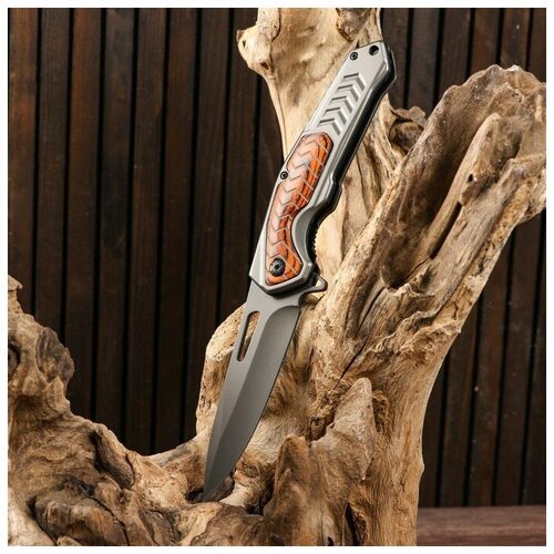 Нож складной полуавтоматический, накладка из дерева на рукояти, 22см, клинок 9,3см