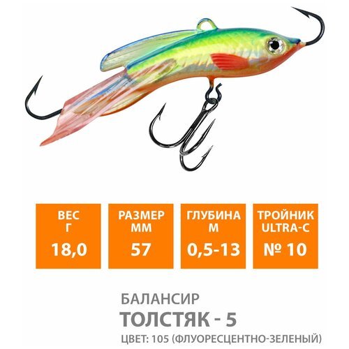 Балансир для зимней рыбалки AQUA Толстяк-5 57mm 18g цвет 105