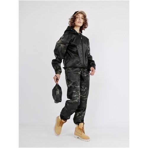 Женский ветровлагозащитный костюм для активного отдыха Prival, р-р 44-46, рост 164-176, чёрный + защитная расцветка НАТО