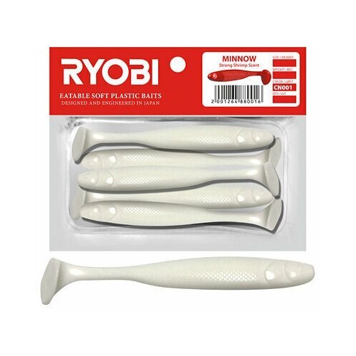 Мягкая силиконовая приманка риппер Ryobi MINNOW (93mm), CN001 (white night), ( упк. 5 шт.)