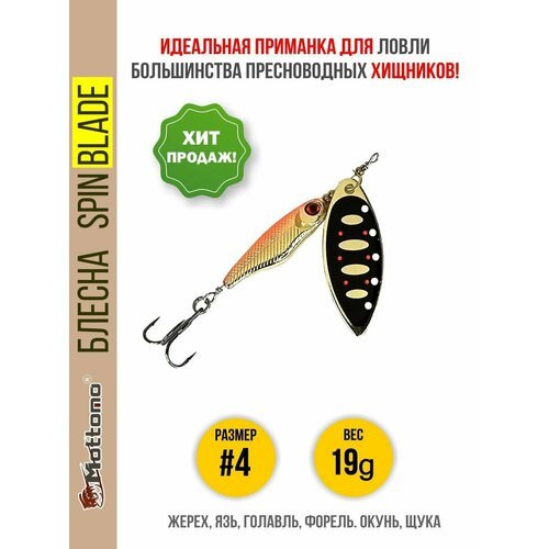 Блесна вращающаяся для рыбалки Mottomo Spin Blade #4 19g Gold 19 для спиннинга. Вертушка на голавля, жереха, щуку