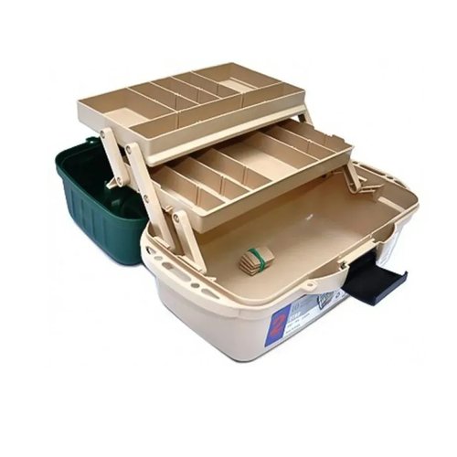 Ящик рыболовный для снастей/органайзер для рыбака, двухполочный, бежево-зеленый