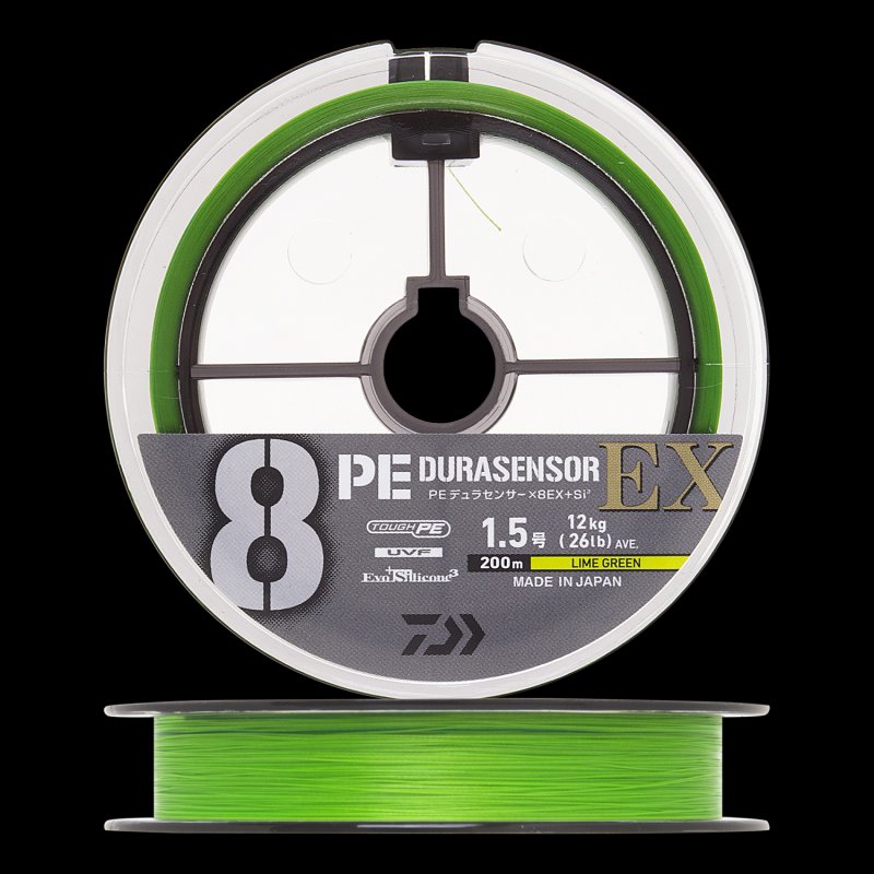 Шнур плетеный Daiwa UVF PE Durasensor X8EX +Si3 #1,5 0,205мм 200м (lime green marking)