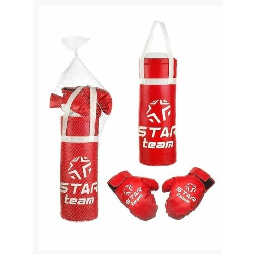 STAR Team Боксерский набор №2 средний, цвет красный, груша 2,5 кг, перчатки 200 гр, в сетке 40 см