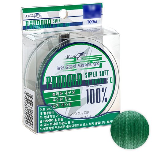 Плетёный шнур Hanzo Pandora Green X4 100м. 0.19мм.