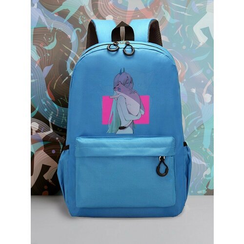 Большой голубой рюкзак с DTF принтом аниме человек бензопила - 2119