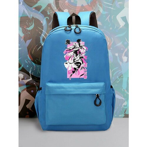Большой голубой рюкзак с DTF принтом аниме самурай - 2110