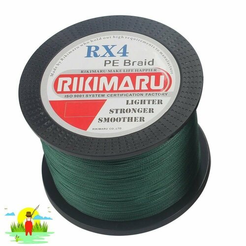 Плетеный шнур RIKIMARU RX4 PEx4 / 0.30мм, 17.7кг, Dark Green, 500м, / Леска плетенка для рыбалки