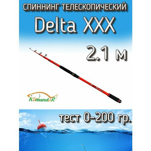 Спиннинг Komandor телескопический Delta XXX красный, тест 0-200 грамм, 210 см