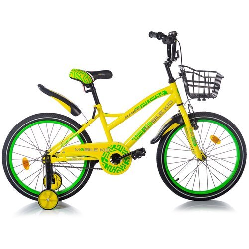 Велосипед детский с тренировочными колесами Mobile Kid Slender, 20 дюймов, желто-зеленый