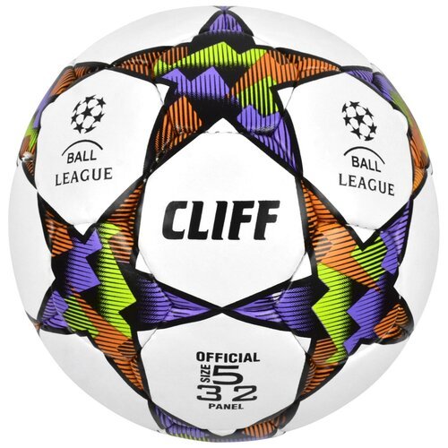 Мяч футбольный CLIFF 0428, 5 размер, PU G-14, бело-оранжево-фиолетовый (звезды)