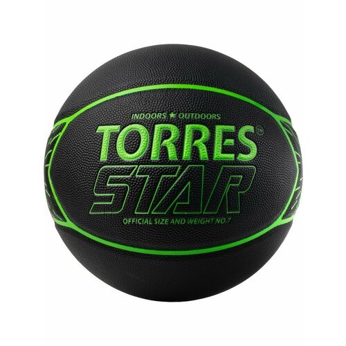 Мяч баскетбольный TORRES Star, B323127, р.7, 7 панел, ПУ-композит, нейлон. корд, бут. кам, черно-зел
