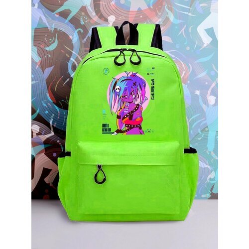 Большой зеленый рюкзак с DTF принтом аниме девушка - 2145