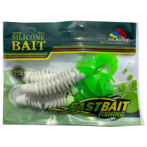 Твистер силиконовый Silicone Bait бело-зеленый (4 шт)