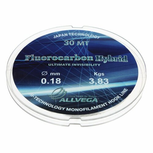 Леска монофильная ALLVEGA Fluorocarbon Hybrid, диаметр 0.18 мм, тест 3.83 кг, 30 м, флюорокарбон 65%
