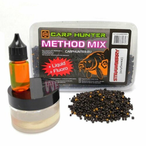 Прикормочная смесь пеллетсов Method mix Pellets + Fluoro + Liquid Strawberry (клубника) CARPHUNTER