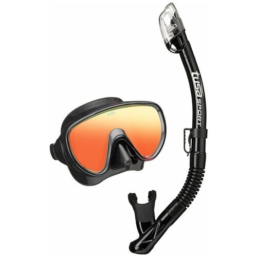 Tusa Комплект маска+трубка UCR-1625PMQB Black Series, зеркальные линзы, в сумке черный силикон, BKB