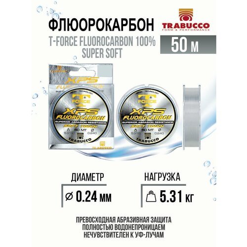 Леска для рыбалки флюорокарбон Trabucco T-Force XPS Fluorocarbon 100% Super Soft 50m Clear 0.240mm/5.31kg