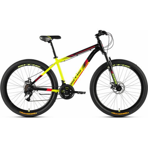Велосипед горный SITIS CROSSER SCR27,5MD 27,5' (2024), хардтейл, взрослый, мужской, алюминиевая рама, 21 скорость, дисковые механические тормоза, цвет Black-Yellow-Red, черный/желтый/красный цвет, размер рамы 15', для роста 160-170 см