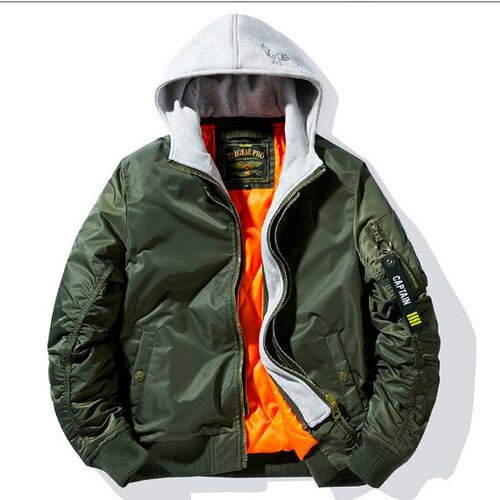 Куртка бомбер MA-1 CAPTAIN с капюшоном оливковая, L