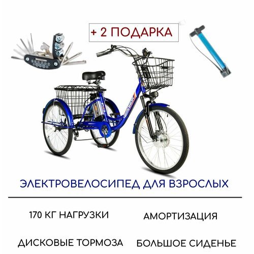 Электровелосипед трехколесный для взрослых РВЗ 'Чемпион', синий
